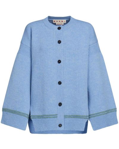 Marni Wide-sleeve Wool Cardigan - Blue