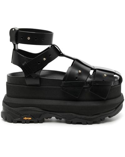 Sacai Platform Leather Sandals - Black