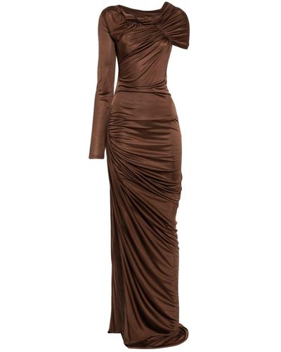 Atlein Asymmetric Draped Gown - Brown