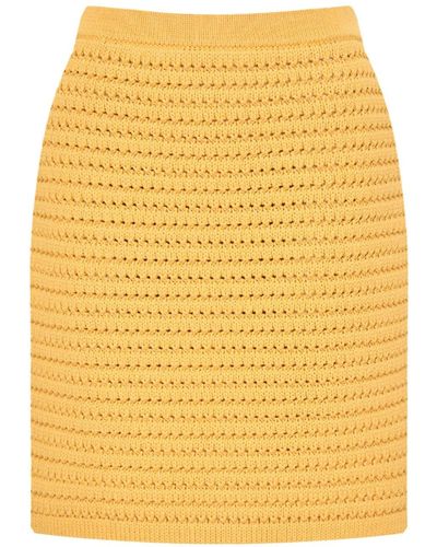 12 STOREEZ Open-knit Cotton Miniskirt - Yellow