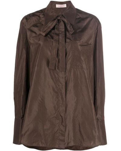 Valentino Garavani Long-sleeved Silk Shirt - Brown