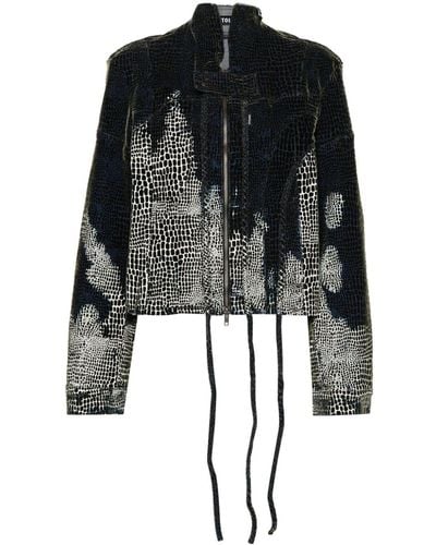 OTTOLINGER Velvet-print Cropped Denim Jacket - Black