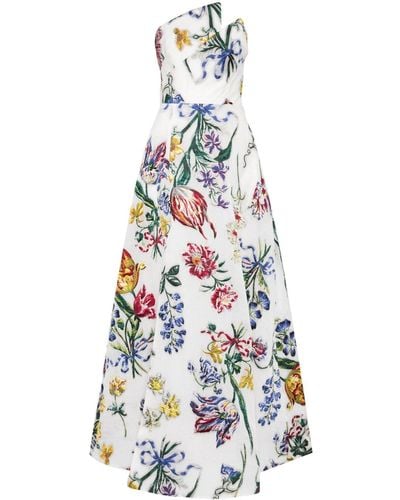 Marchesa Alexander Floral-print Gown - White