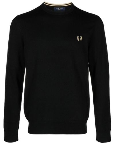 Fred Perry Logo-embroidered Crew-neck Sweater - Black