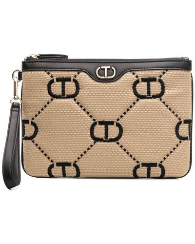 Twin Set All-over Logo-print Clutch - Natural