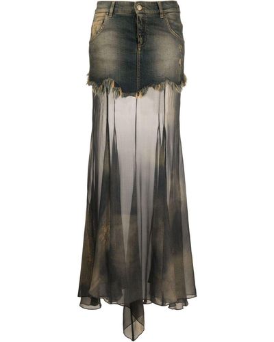 Blumarine Panelled Denim Maxi Skirt - Grey