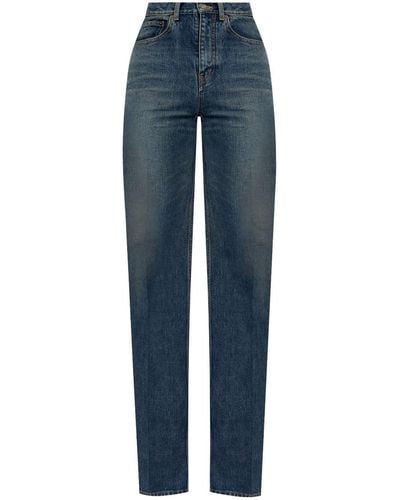 Saint Laurent Slim-Fit-Jeans mit hohem Bund - Blau