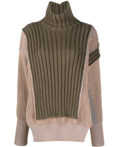 MM6 by Maison Martin Margiela Contrasting Panel-detail Chunky-knit Sweater - Brown