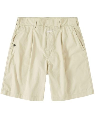 Closed Pleated Cotton Shorts - Natural