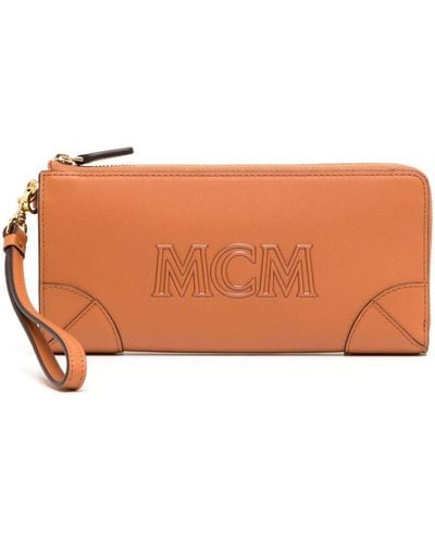 MCM Large Aren Zipped Leather Wallet - Orange