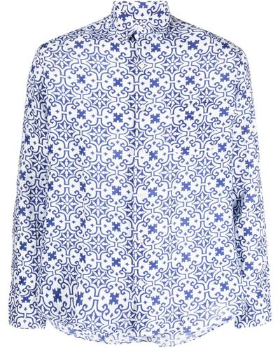 Peninsula Leinenhemd mit geometrischem Print - Blau