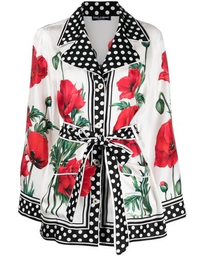 Dolce & Gabbana Graphic-print Long-sleeve Blouse - Red