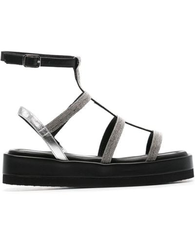 Peserico Bead-detailed Leather Sandals - Black