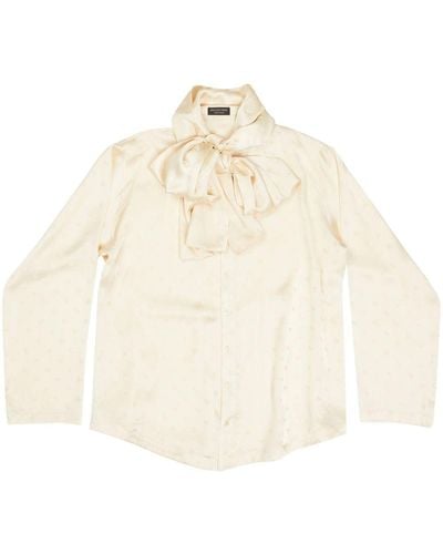 Balenciaga Long-Sleeve Hooded Blouse - Natural