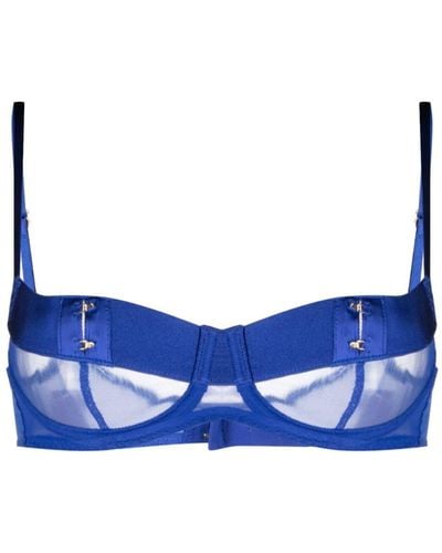 Agent Provocateur Caity Sheer-panelled Satin Bra - Blue