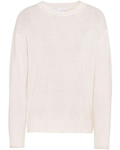Prada Logo-embroidered Cashmere Sweater - Natural