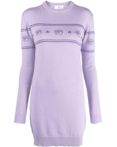Chiara Ferragni Intarsia-knit Logo Mini Dress - Purple