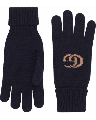 Gucci Intarsia-knit Logo Gloves - Blue