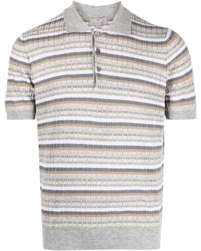 Canali Textured-knit Polo Shirt - Gray