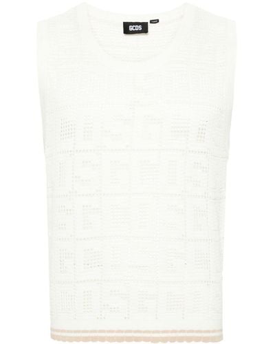 Gcds Monogram Macramé Sleeveless Sweater - White