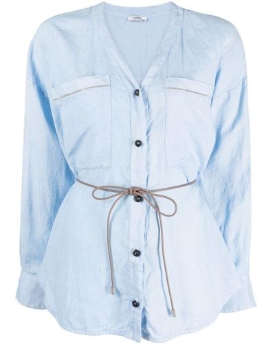 Peserico Camicia con scollo a V - Blu