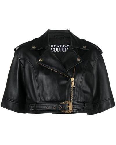 Versace Jeans Couture Cropped-Jacke aus Leder - Schwarz