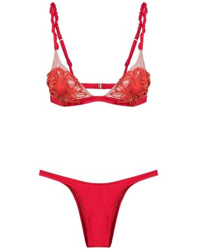 Amir Slama Bikini con aplique floral - Rojo