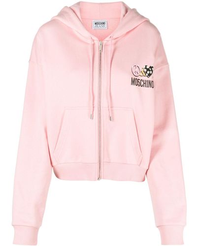Moschino Jeans Logo-print Zip-up Hoodie - Pink