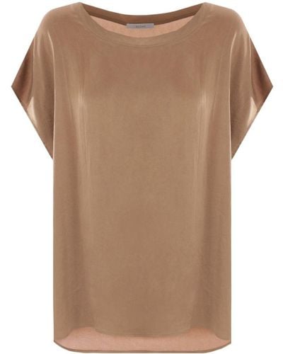 Dusan Cap-sleeves Silk Blouse - Brown