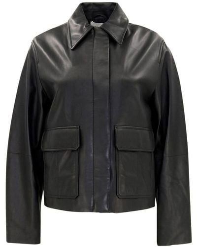 Vince Long-sleeve Leather Jacket - Black