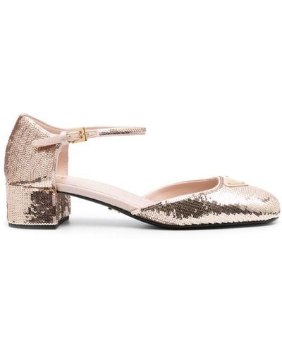 Prada 35mm Sequined Court Shoes - Natural
