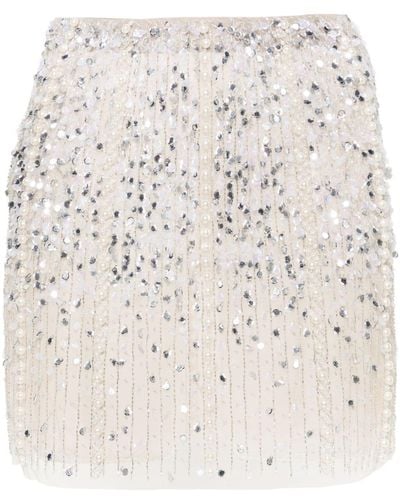 Elisabetta Franchi Sequined Tulle Miniskirt - Natural