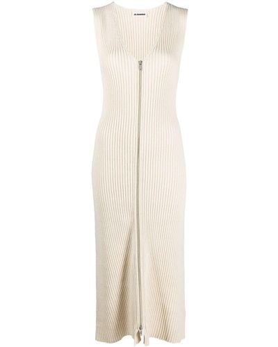 Jil Sander V-neck Ribbed-knit Midi Dress - White