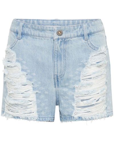 Dion Lee Logo-patch Distressed-effect Shorts - Blue