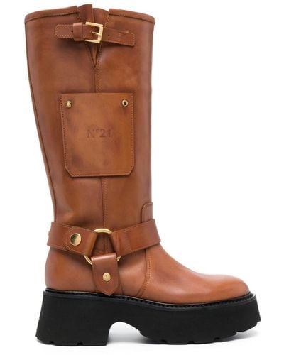 N°21 60mm Debossed-logo Leather Boots - Brown