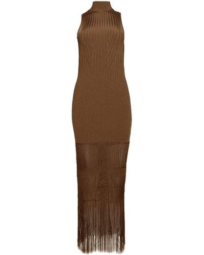 Khaite Fringed Knitted Maxi Dress - Brown