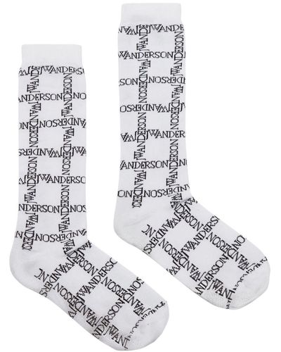 JW Anderson Logo Grid-print Socks - White