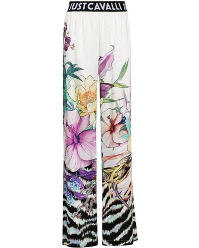 Just Cavalli Floral-print Straight Trousers - White