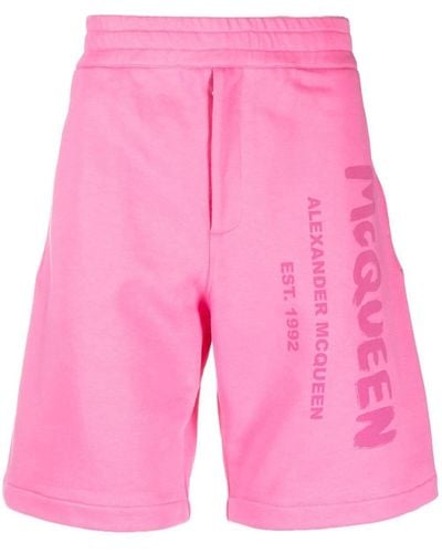 Alexander McQueen Short de sport en coton à logo imprimé - Rose