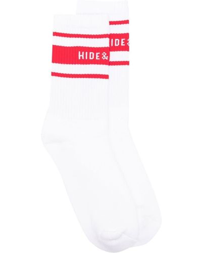 HIDE & JACK Ribbed Logo-stripe Socks - White