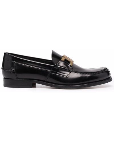 Tod's Chain Detailed Logo Engraved Loafers - Black