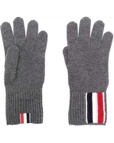 Thom Browne Rwb Stripe Merino Wool Gloves - Grey