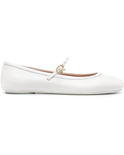 Gianvito Rossi Round-toe Leather Ballerina Shoes - Wit