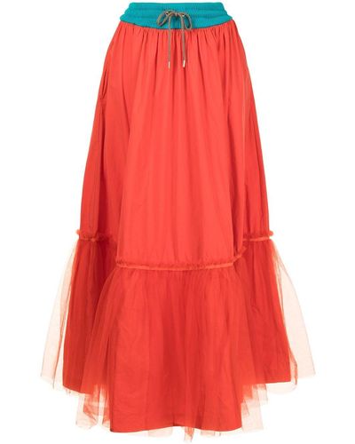 Kolor Drawstring Flared Maxi Skirt - Orange