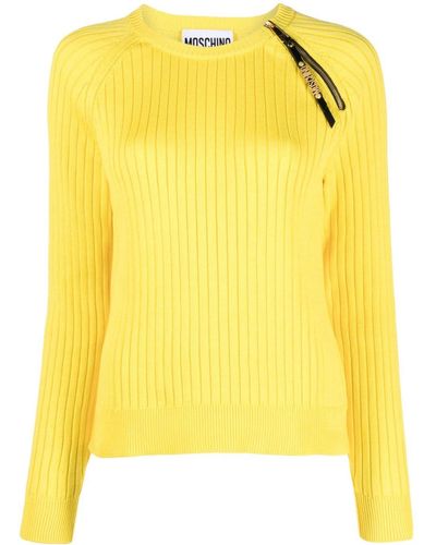 Moschino Zip-detailed Ribbed Sweater - Yellow