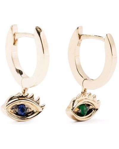 Delfina Delettrez 9kt Yellow Gold Micro-eye Piercing Emerald And Sapphire Earrings - Metallic