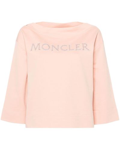 Moncler Logo-appliqué Boat-neck Sweatshirt - Pink