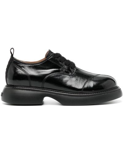 Ganni Chunky Leather Derby Shoes - Black