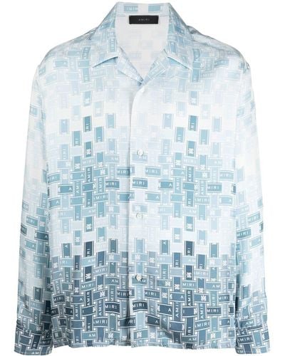 Amiri Gradient Tape-print Silk Shirt - Blue