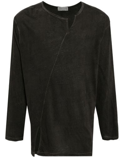 Yohji Yamamoto T-shirt Met V-hals - Zwart